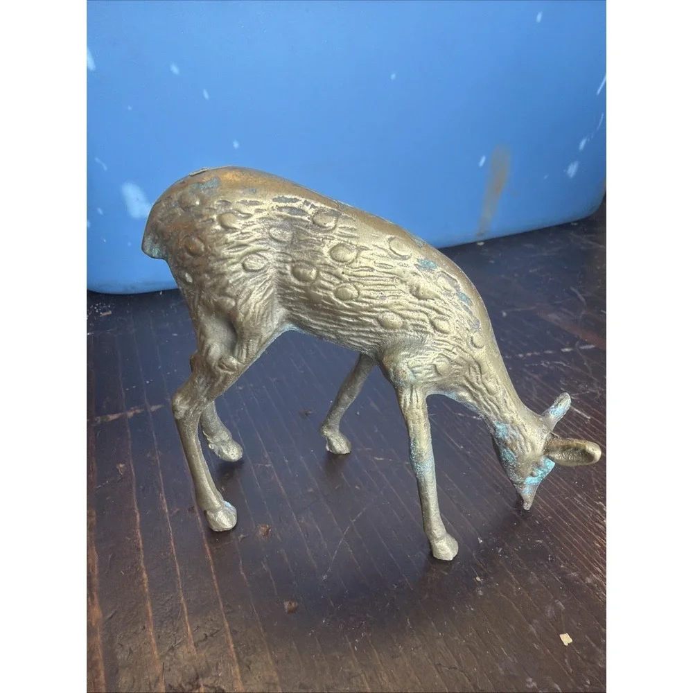 Vintage Brass Spotted Deer Grazing Doe (T)...